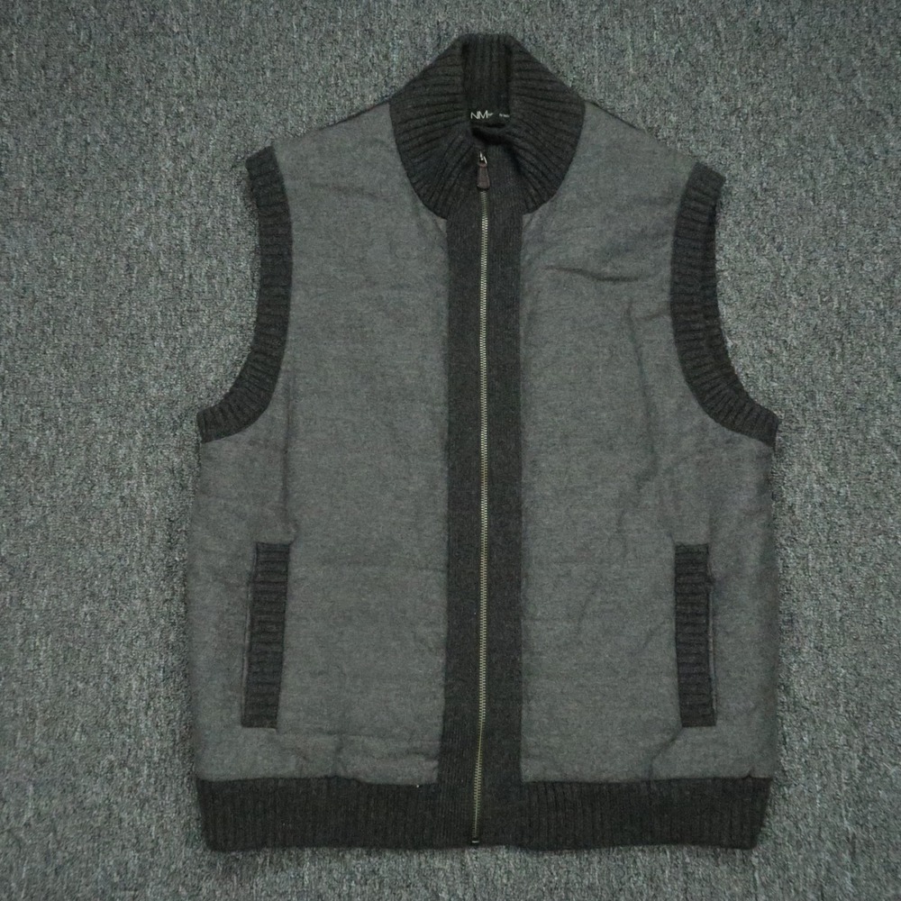 Neiman Marcus Vest Men Extra Large Gray Wool Cashmere Ful Zip Pocket Sweater VTG